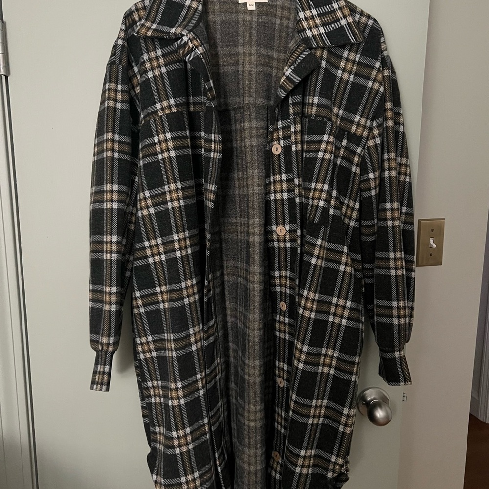 Shop Stevie Black and Gray Plaid Trench Coat